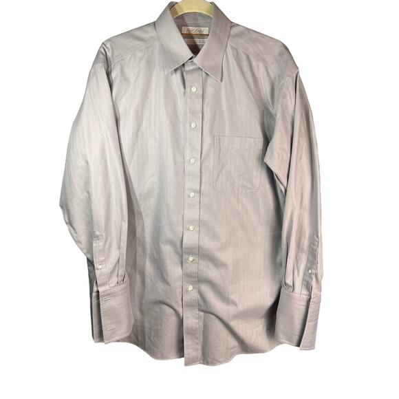 Roundtree & Yorke-Shirt-Men 15.5-33 Gold Label Non-Iron EZ Wash Gray Herringbone - Picture 1 of 7